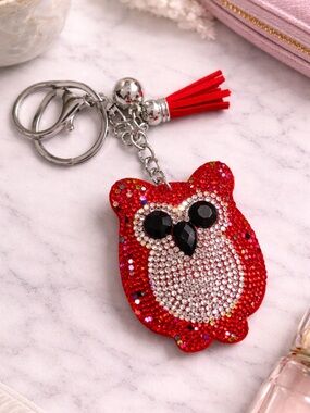 Red Crystal Owl Keychain with Tassel